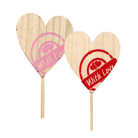 Pick Heart 'With Love' 7cm on 24cm stick FSC* pink