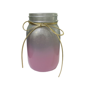 Glass jar Two Tones 8x13cm rosado/plateado
