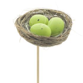 Nest with eggs 6cm on 50cm stick green