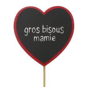 Heart Gros Bisous Mamie 6cm on 10cm stick FSC* red