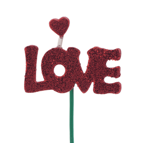 Heart Love 9x4.5cm on 50cm stick red