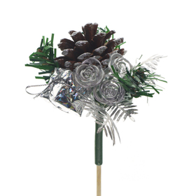 Weihnachtszweig Gifts & Roses 8cm auf 15cm Stick Silber