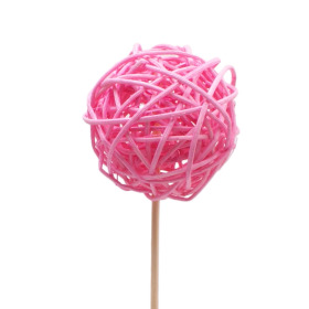 Rattan Ball 6cm on 50cm stick pink