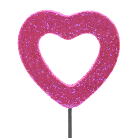 Heart Large Open Glitter 4in on 20in stick hot pink