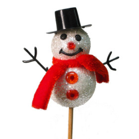 xmas Snowman 3.5in on 20in stick sparkle