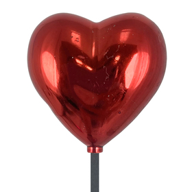 Heart Shiny 2.8in on 20in stick red