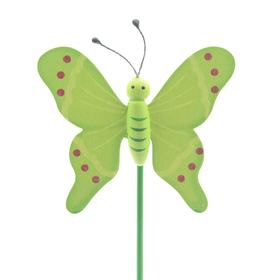 Wooden Butterfly 7cm on 50cm stick green