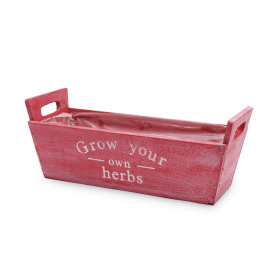 Wooden planter Herbs 29.5x11 H8.5cm pink/white washed
