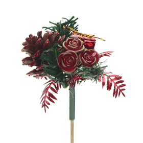 Kersttoef Gifts & Roses 8cm op 50cm stok rood