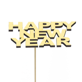 Happy New Year 12x6cm on 50cm stick FSC* gold