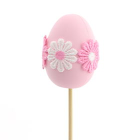 Egg Floral Easter 6cm on 50cm stick pink