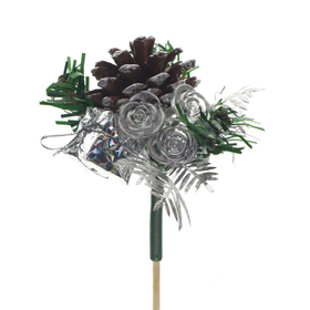 Kersttoef Gifts & Roses 8cm op 50cm stok zilver