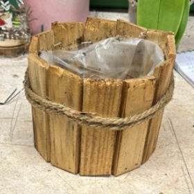 Wooden planter with rope Ø12,5xH12 FSC* naturel