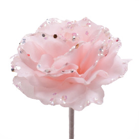 Glitter Rose 10cm on 50cm stick pink