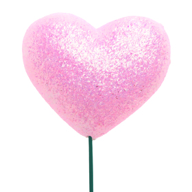 Heart Jumbo Glitter 5.5in on 20in stick pink