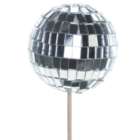 Disco Ball 6cm op 47cm stok zilver +label