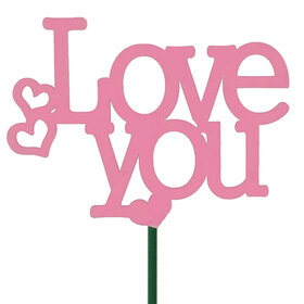 Love You 10.5x7.5cm on 50cm stick pink