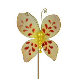 Mariposa Perla 9cm en 50cm palo amarillo
