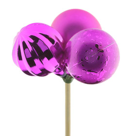 Christmas Balls Trio Mixed 4cm on 50cm stick cerise