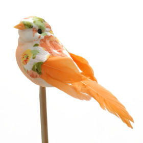 Flower Bird 6cm on 10cm stick orange