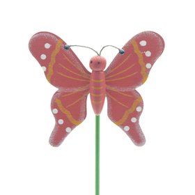 Wooden Butterfly 7cm on 50cm stick red