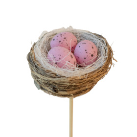 Nest with eggs 7cm on 50cm stick pink