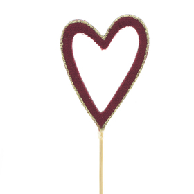 Herz Belle mit glitzer 8cm auf 10cm Stick FSC* rot