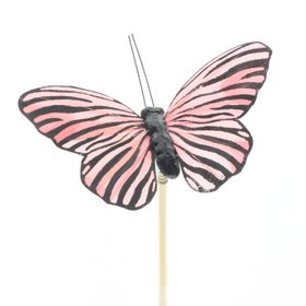 Vlinder Zeborra 10cm op 50cm stok licht karmijn