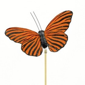 Vlinder Zeborra 10cm op 50cm stok oranje