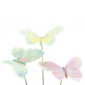 Schmetterling Fantasy 14cm auf Stick 50cm gemischt x3