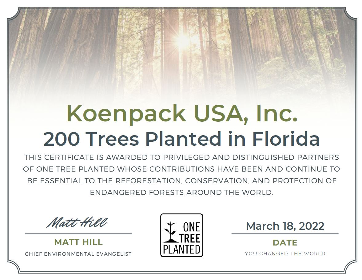 Certificate One Tree Planted USA