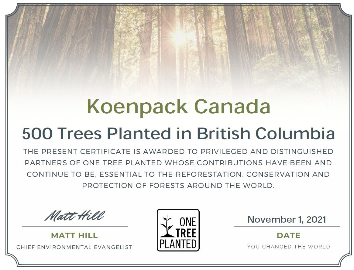 Certificate One Tree Planted British Columbia