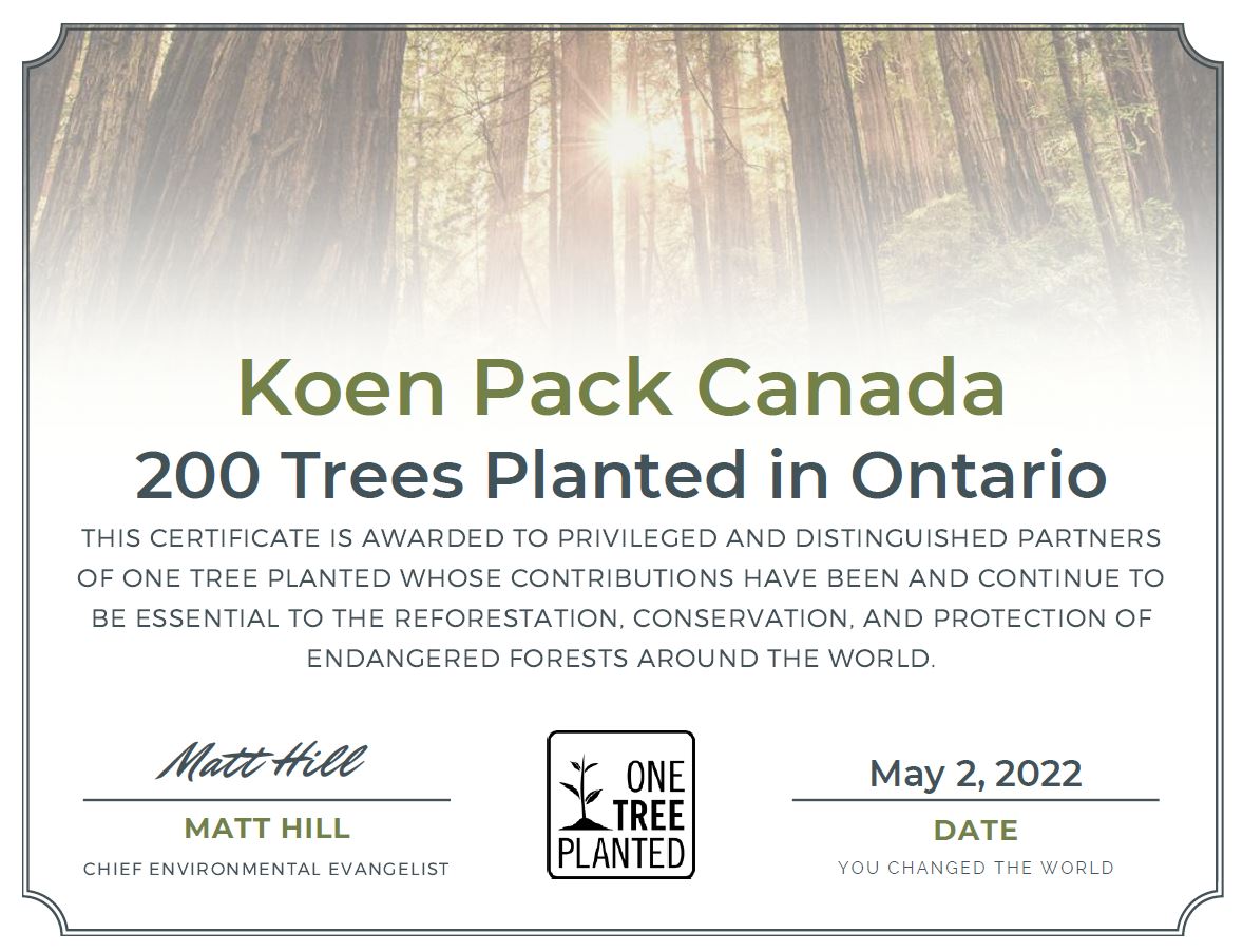 Certificate One Tree Planted Canada