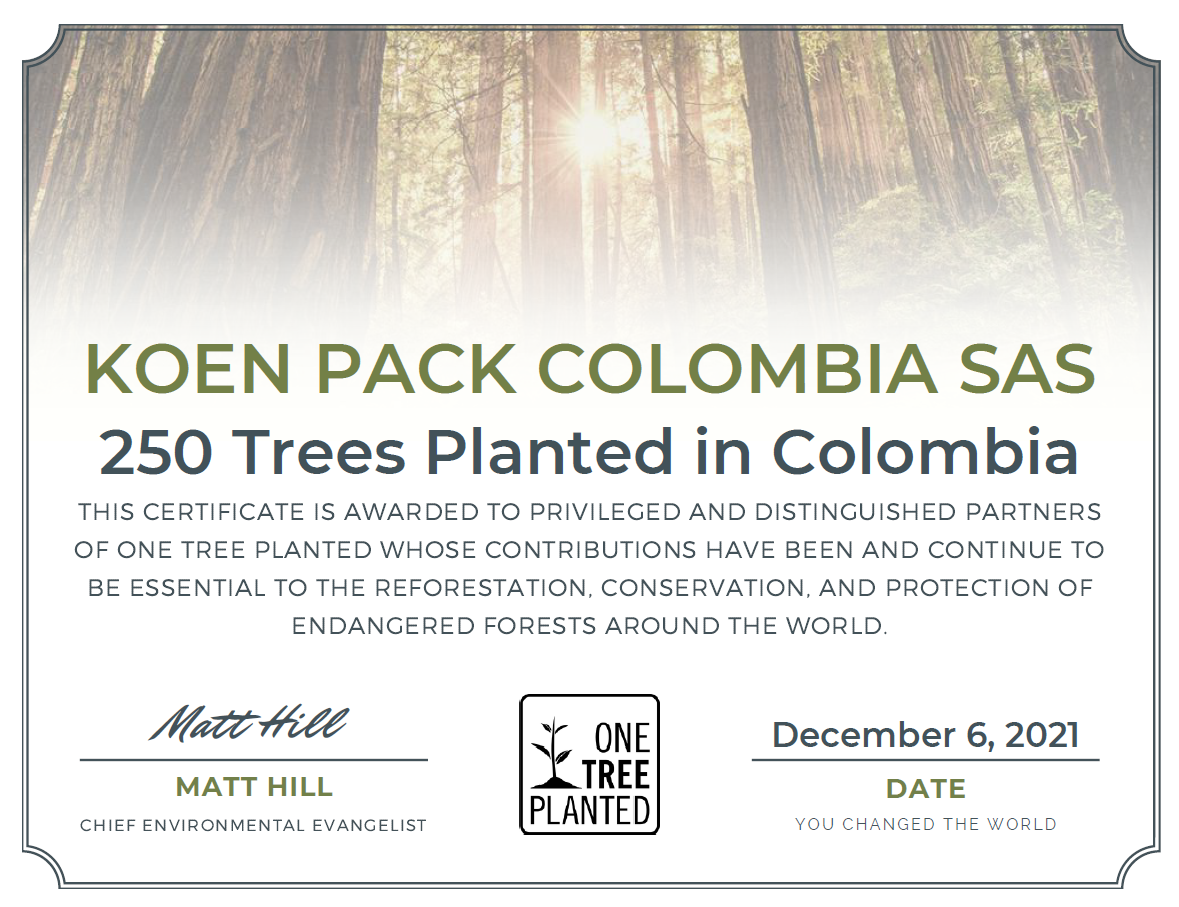 Certificate Onetreeplanted Colombia
